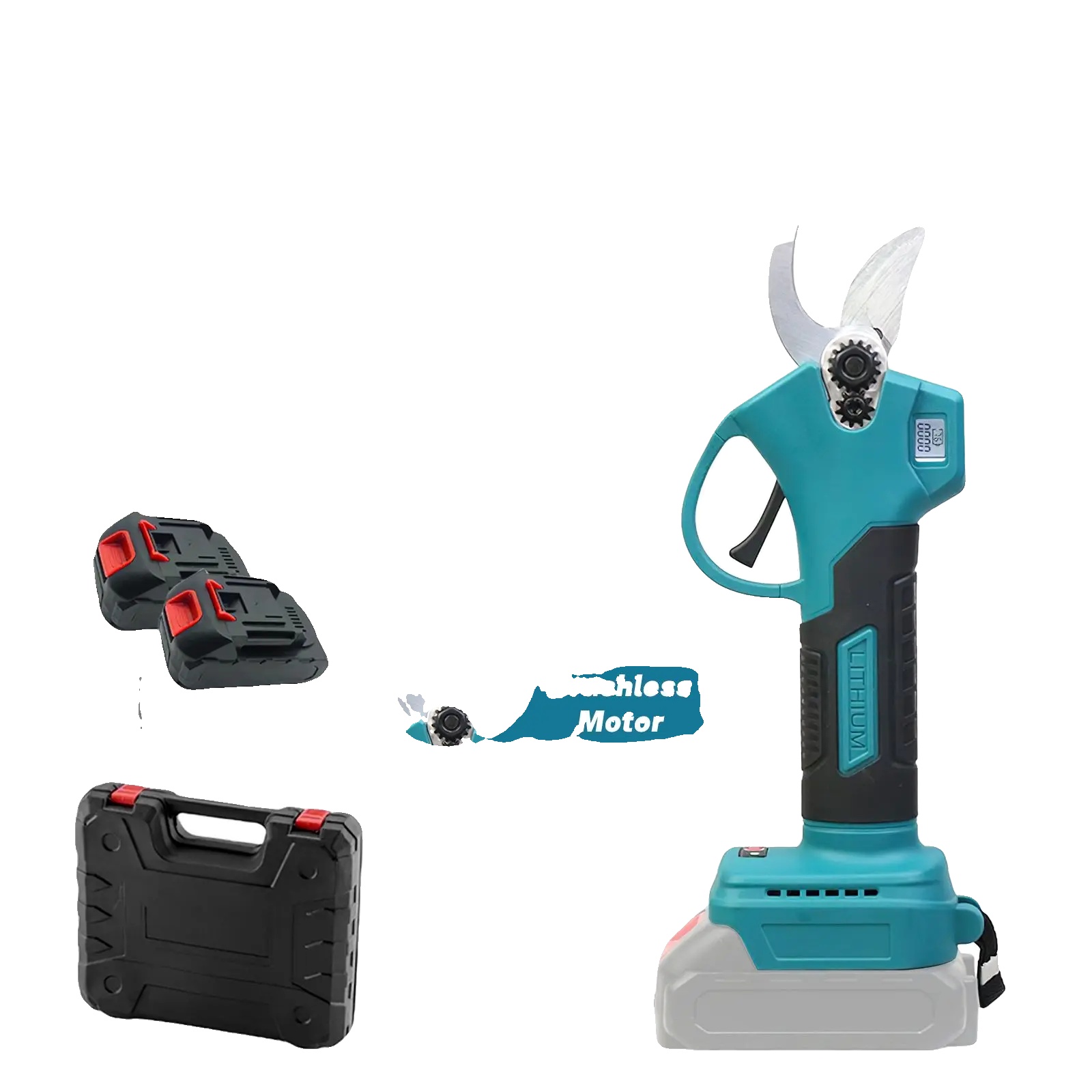 Elektrische Gartenschere, Bürstenloser Motor, Sicherheitsverriegelung, 2 Akkus, Eu