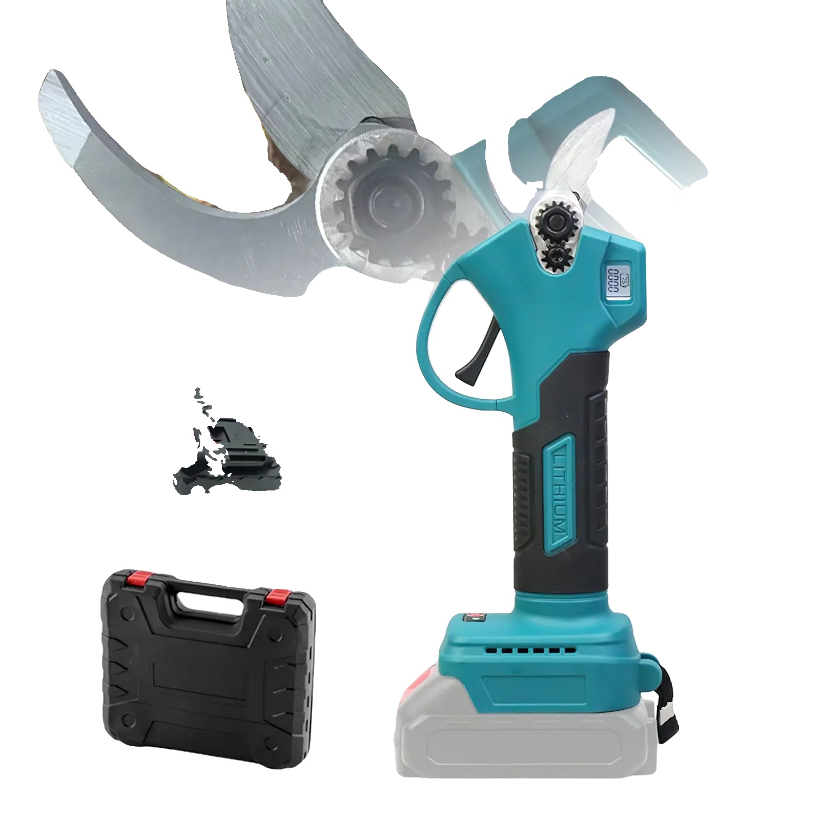 Elektrische Gartenschere, Bürstenloser Motor, Sicherheitsverriegelungsschalter, Mit 2 Akkus