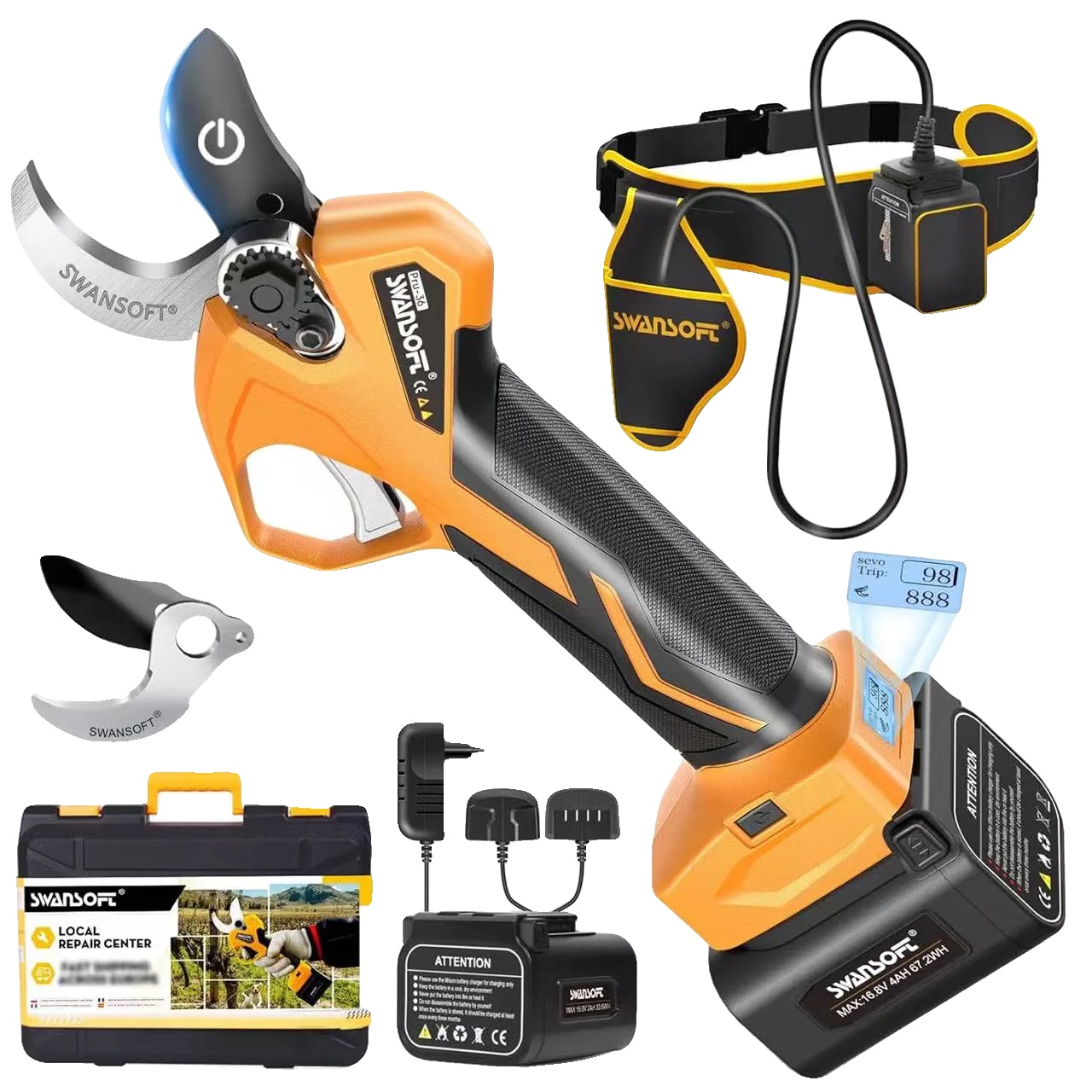 Elektrische Gartenschere, 36 Mm Schnittbreite, Zwei Akkus, 2 Ah Und 4 Ah-a, Zwei Akkus-a