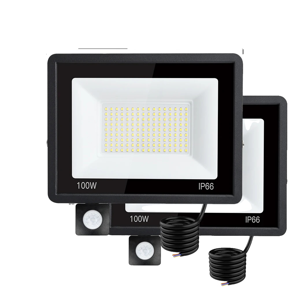 Bewegungsaktivierter Fluter, Wasserdicht, Einstellbarer Erfassungsbereich, 2 Stück À 100 W, Kaltweiß-licht