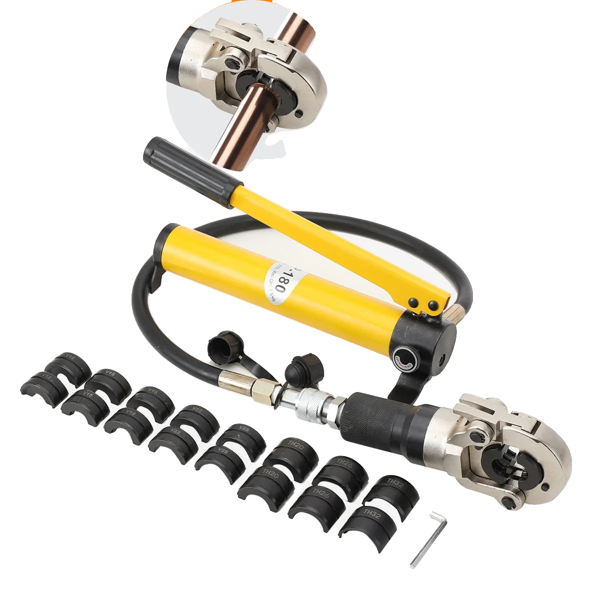 Hydraulisches Crimpwerkzeug, Edelstahl, 9 Pressbacken Im Lieferumfang Enthalten, 6 Tonnen Crimpkraft, Ergonomischer Griff, 360° Drehbarer Kopf