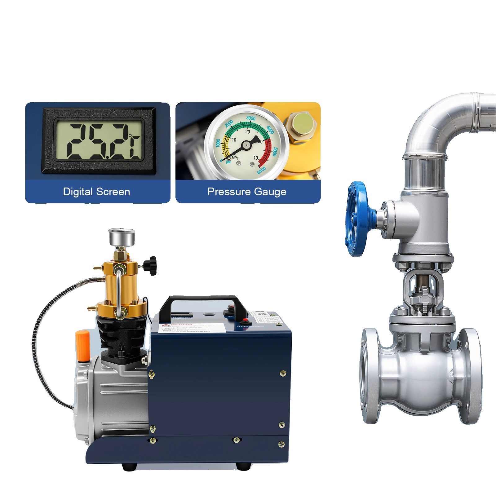 Pcp-luftkompressor, 1800 W, 0–30 Mpa Druck, 76 Db Geräuschpegel, 220 V Spannung, 80 L/17,6 Gal/min Fördermenge