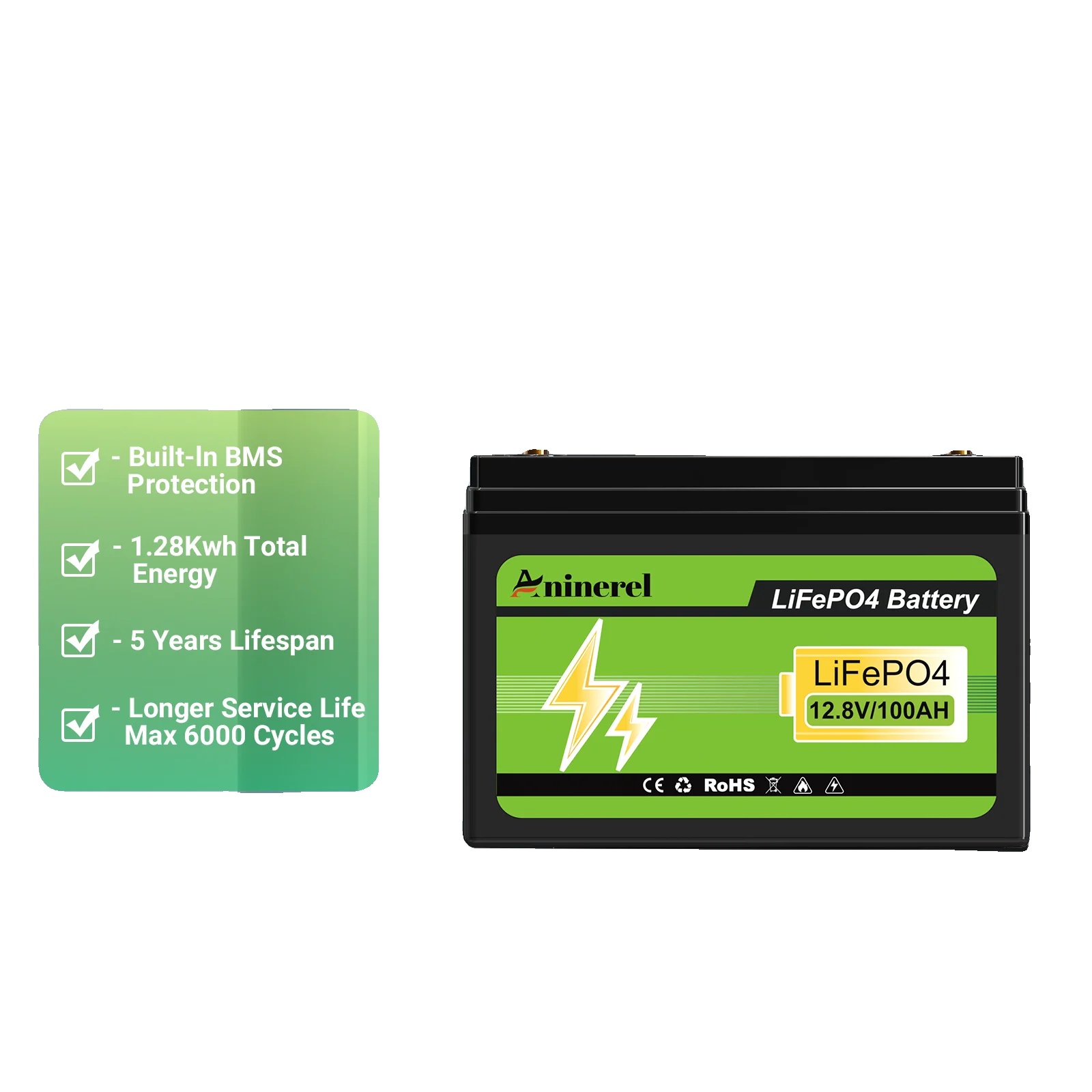 Lithium-eisenphosphat-batterie, Hohe Kapazität, Lange Lebensdauer, 12 V – 100 Ah