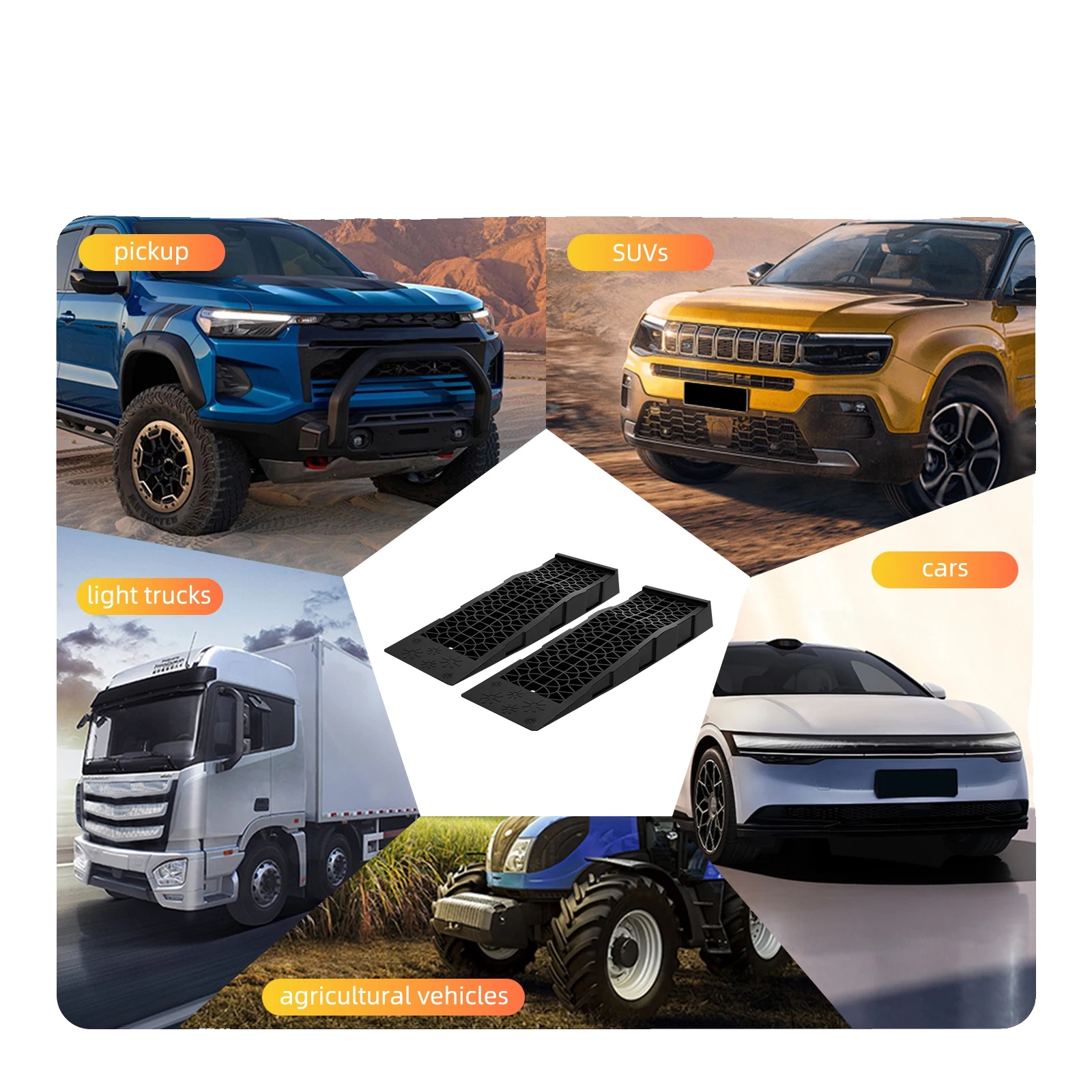 Autoauffahrrampe, 3 Tonnen Tragkraft, 70 Mm Hubhöhe, 8,6° Neigungswinkel, 2er-set, Robustes Pp-material