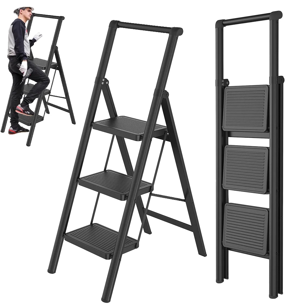 Klappleiter, Kohlenstoffstahl Und Aluminiumlegierung, Tragkraft 150 Kg, 3–5 Stufen, Rutschfeste Fußplatten, Leichtes Design