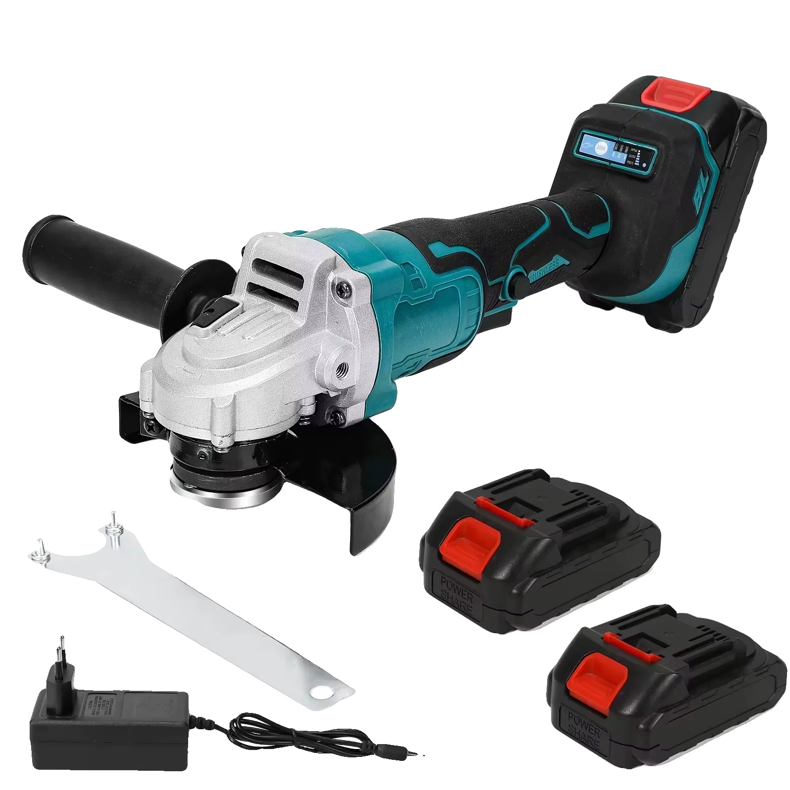 Winkelschleifer, Bürstenloser Motor, 3 Geschwindigkeiten, Mit 2 Akkus