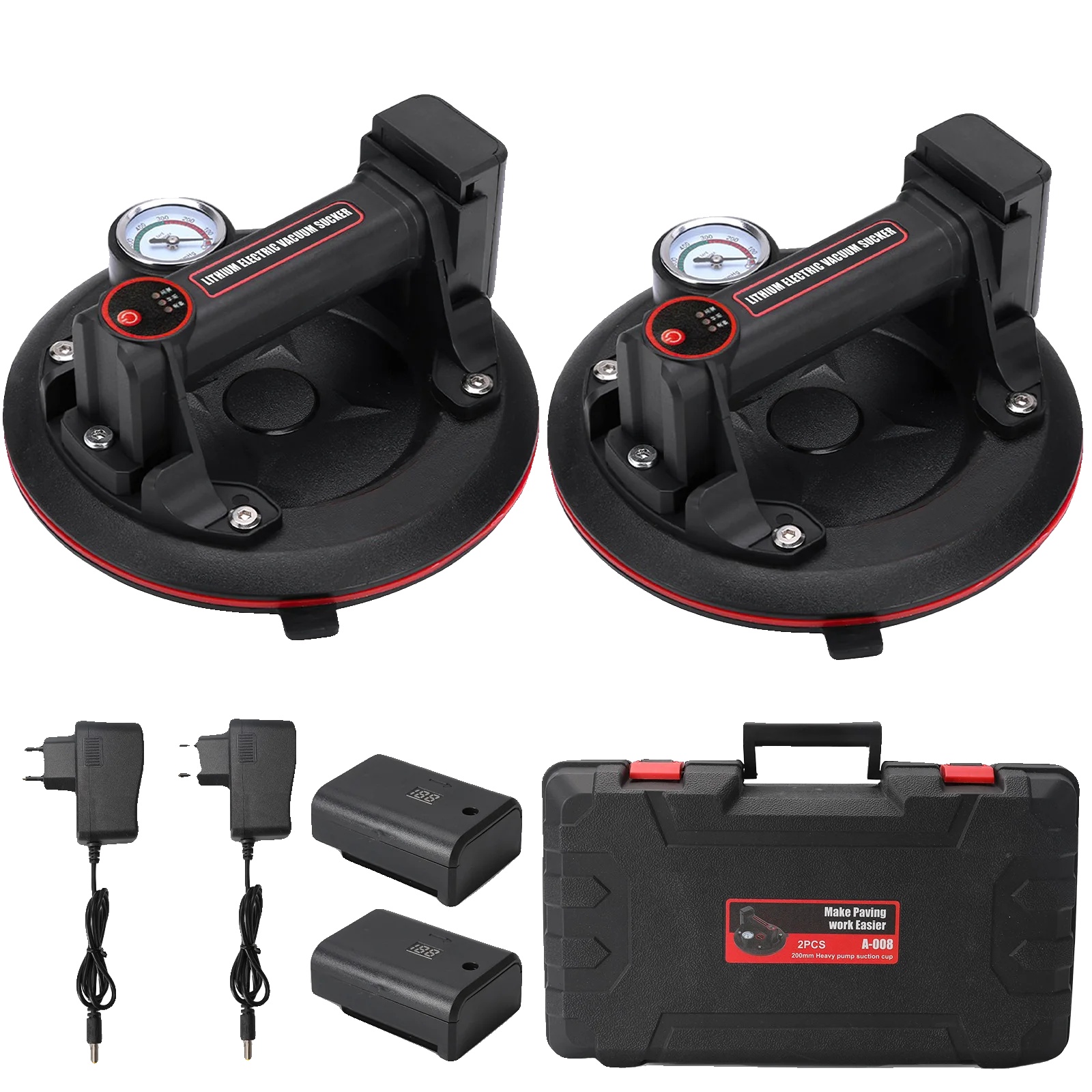 Elektrischer Saugnapf, 200 Kg Tragkraft, Led-anzeige, 2-teiliges Set – 2 Batterien