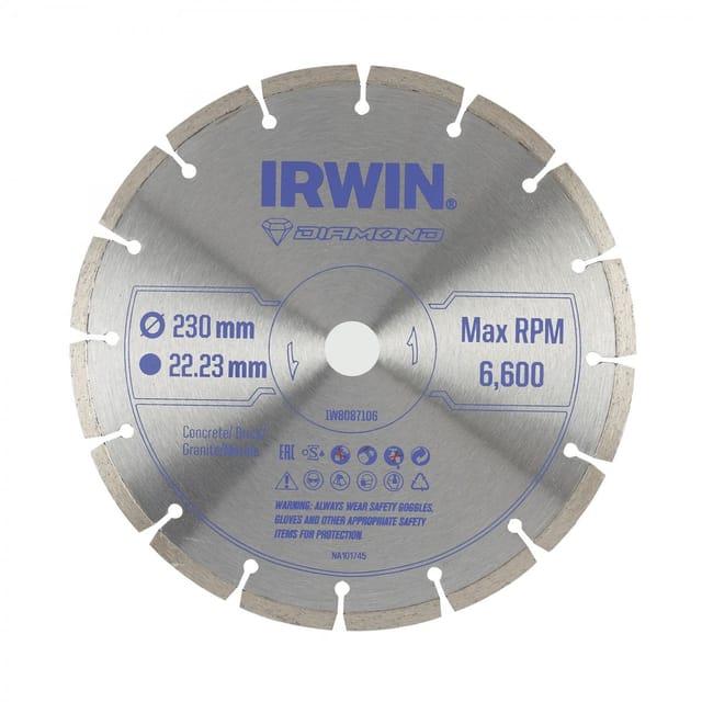 IRWIN DIAMANTBLATT 230 mm x 22,23 mm, SEGMENTIERT FÜR BETON, MAUER, GRANIT UND MARMOR