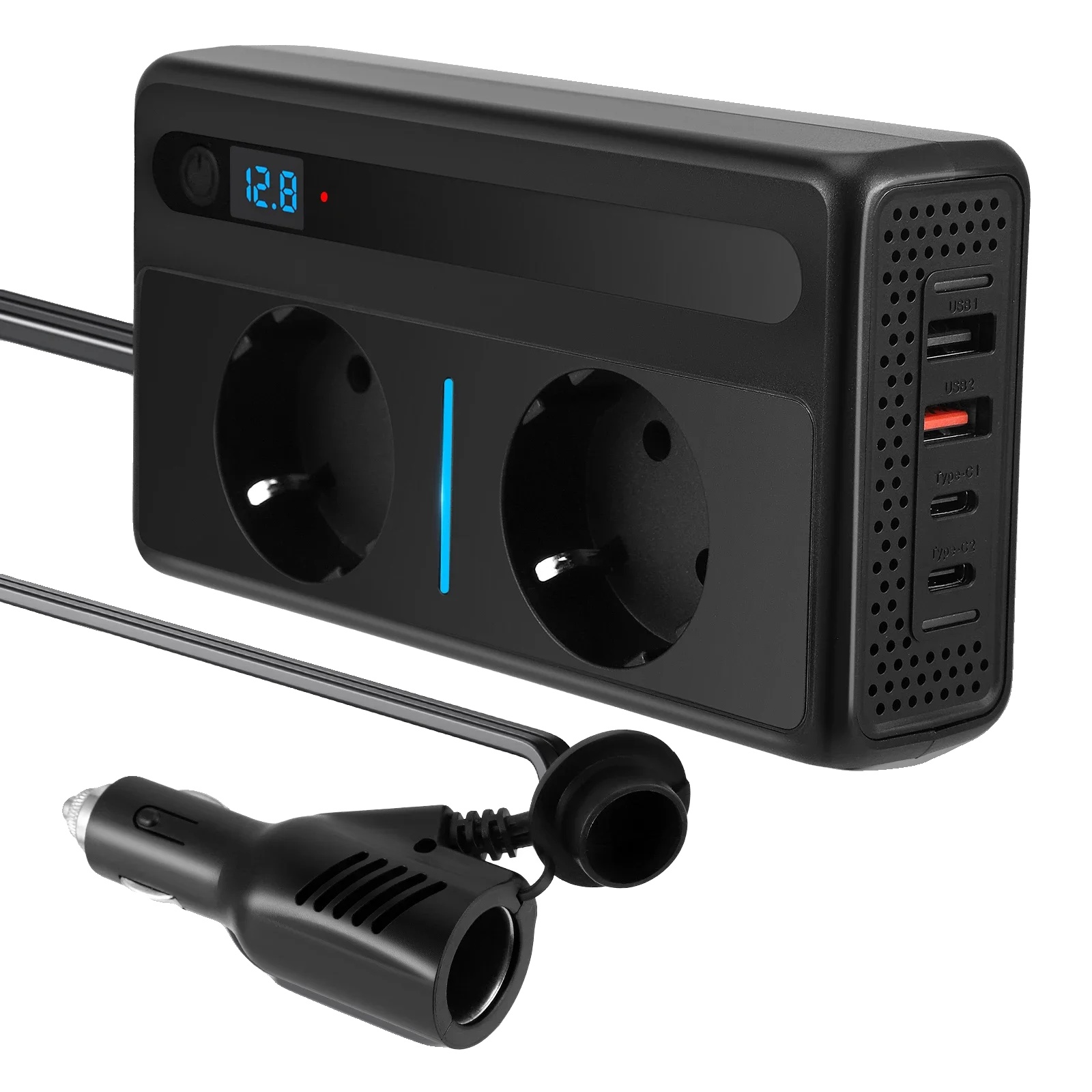 Spannungswandler, 300 W Ausgangsleistung, 4 Usb-ladeanschlüsse, Schwarz
