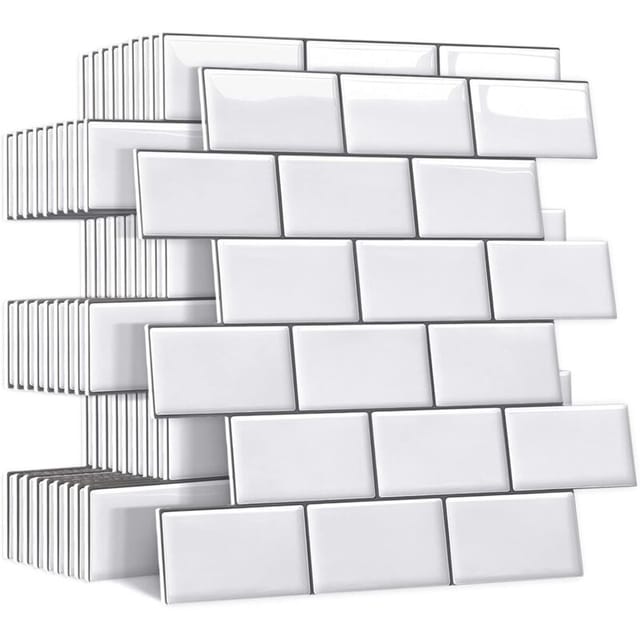 Ersandy - Dickere selbstklebende Rückwand für Küche und Badezimmer, selbstklebende Wandfliesen, weiß selbstklebende Küchenrückwand, wasserdichte