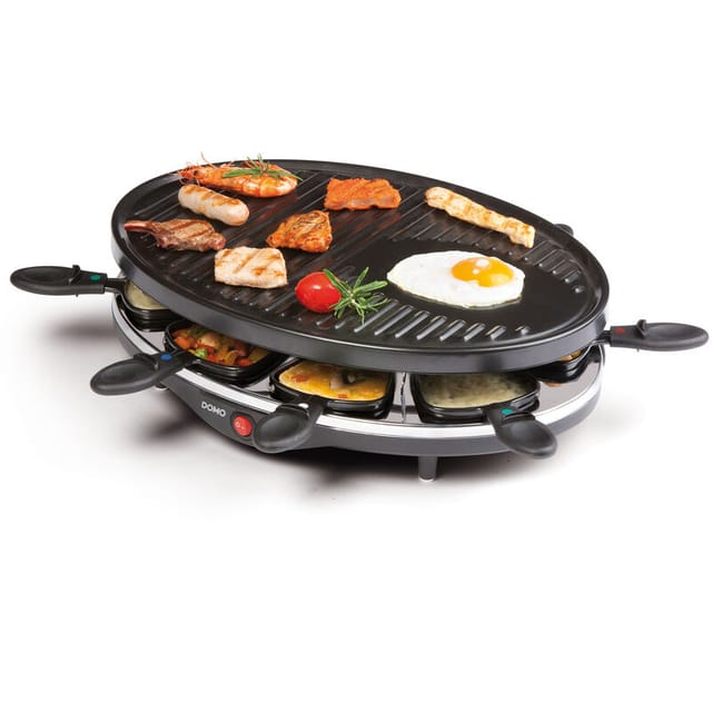 Domo - Raclette für 8 Personen, 1200W, Doppelheizelement, große Bratplatte