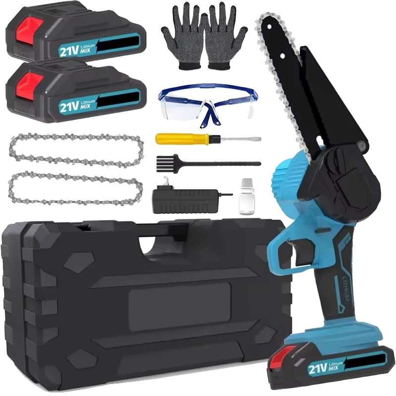 Mini-kettensäge, Kabellos, Ergonomisches Design, Modell D-6 Zoll (2 Akkus)