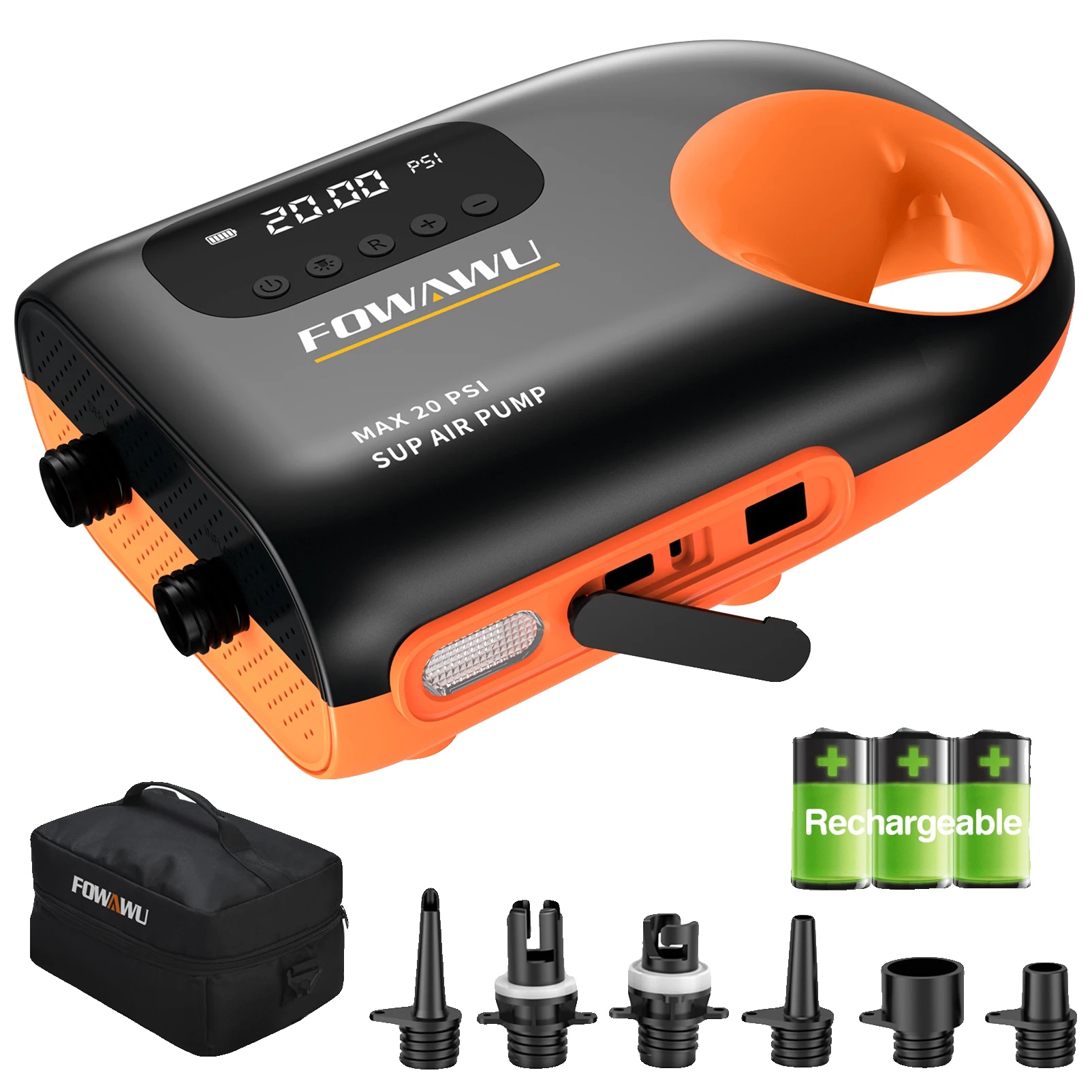 Paddleboard-pumpe, 3 X 7800 Mah Akkus, Maximaler Druck 20 Psi, Aufpumpzeit 7 Minuten, Wiederaufladbar Und Mit Autostrom Kompatibel, Geeignet Für Paddleboards Und Kajaks