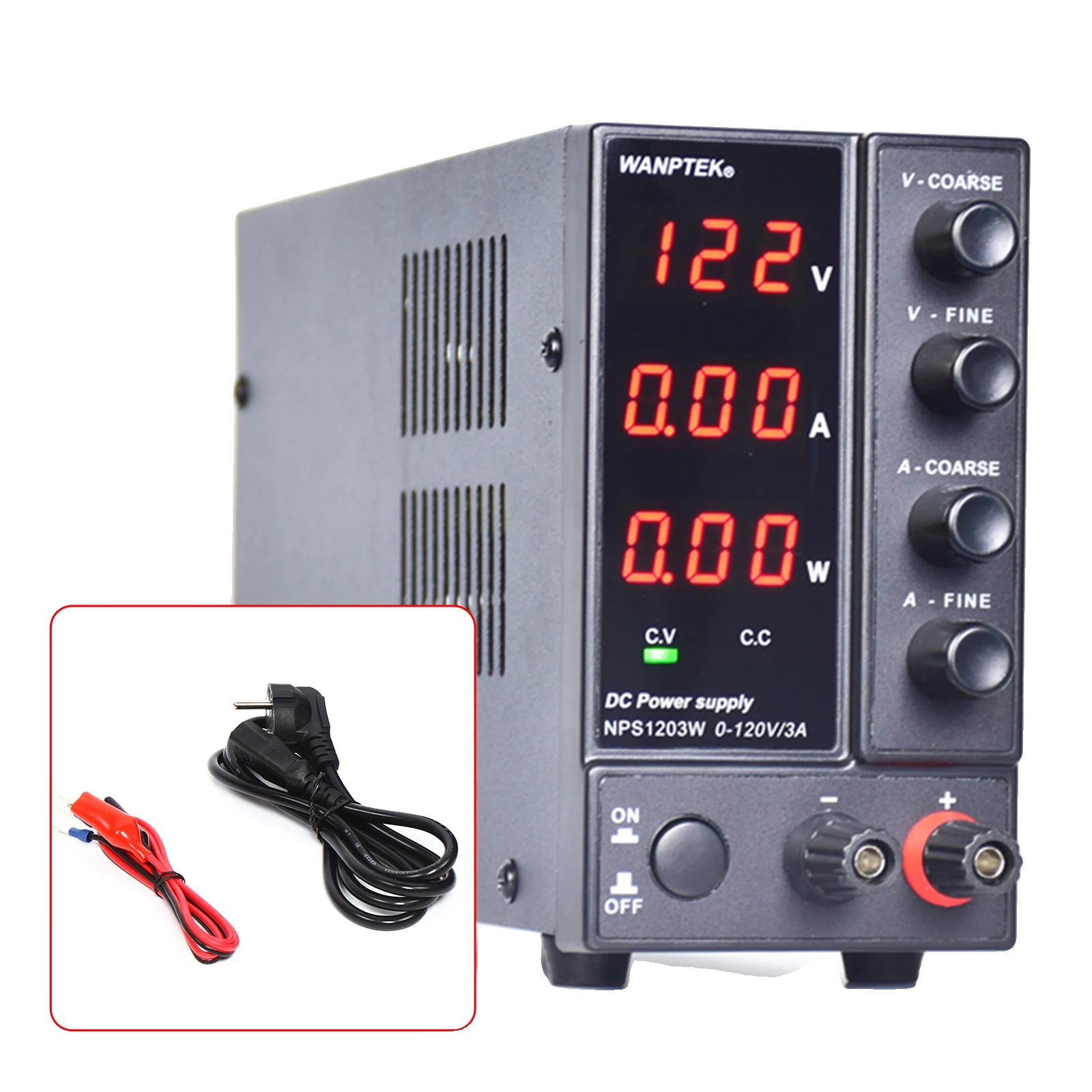 Labornetzteil, Ausgangsspannung 0–120 V, Ausgangsstrom 3 A, Nennleistung 360 W, Digitalanzeige, Einstellknöpfe