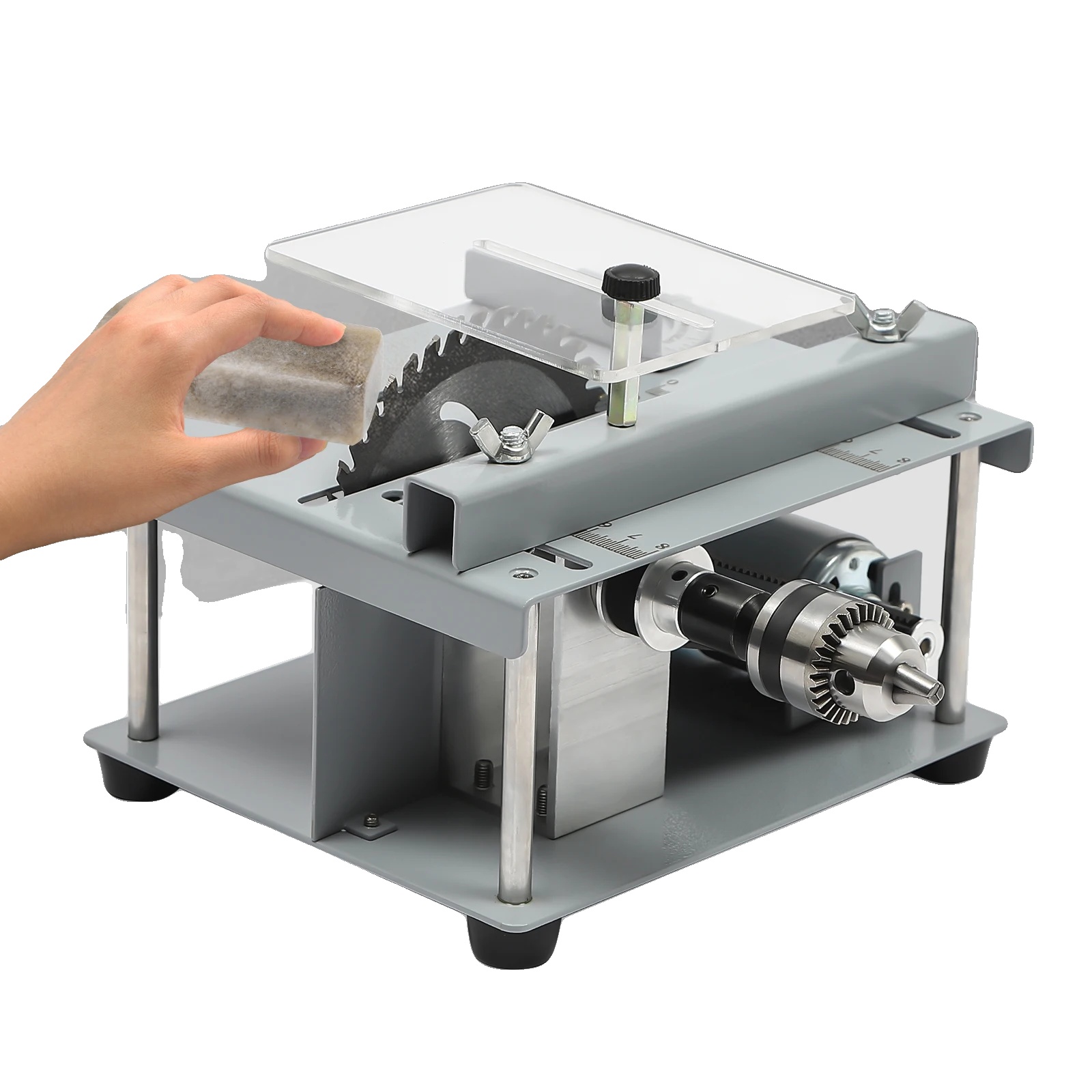 Mini-tischkreissäge, 96 W Leistung, Einstellbarer Schnittwinkel 0–90°, 7 Geschwindigkeitsstufen, Robustes Stahlblatt, Leichtes Design