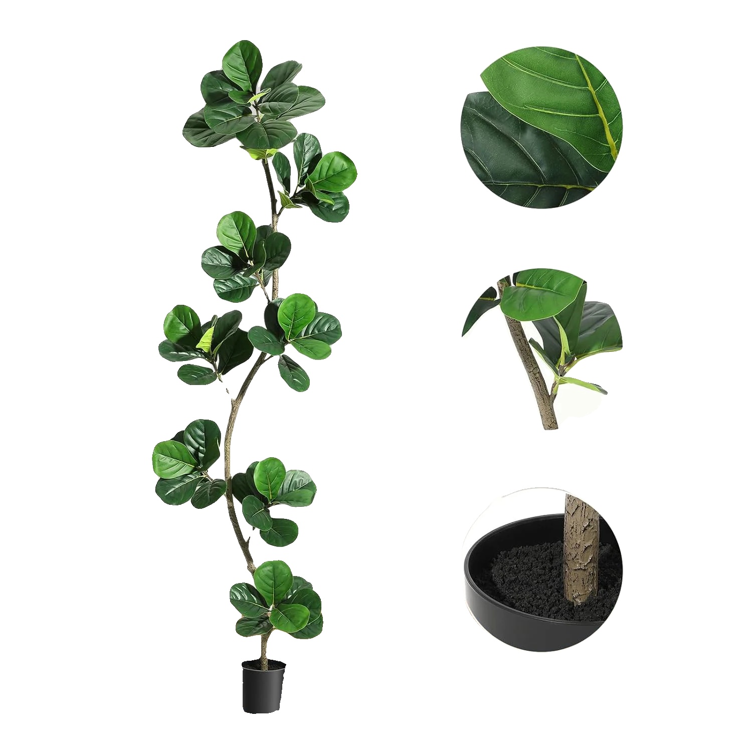 Künstlicher Geigenfeigenbaum, Realistisches Design, Pflegeleicht, 210 Cm