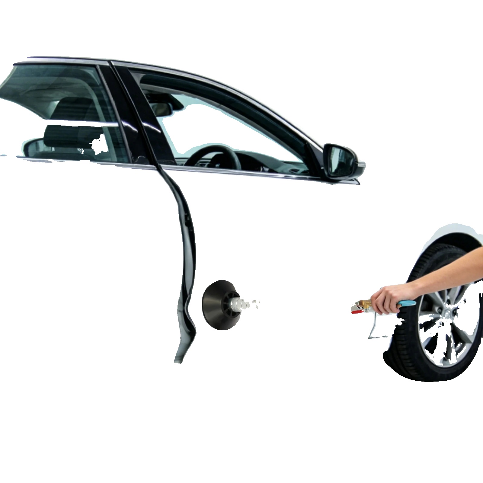 Pneumatischer Zahnabzieher, Robuster, Verzinkter Stahl, Verschiedene Saugnapfgrößen, Effizienter Pneumatischer Betrieb, Für Die Reparatur Von Autodellen, Einfache Montage
