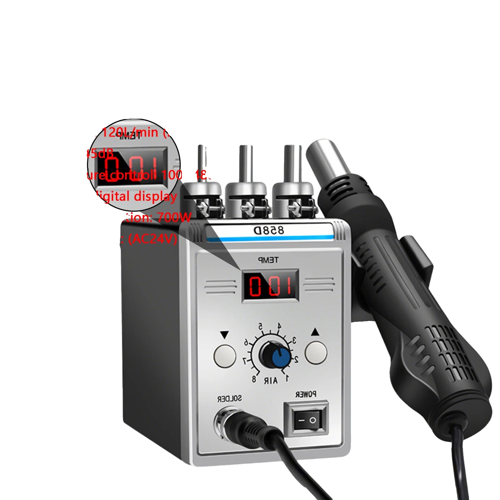 Lötstation, Digitalanzeige, Einstellbarer Luftstrom, Modell C-858d (700 W), 220 V-b