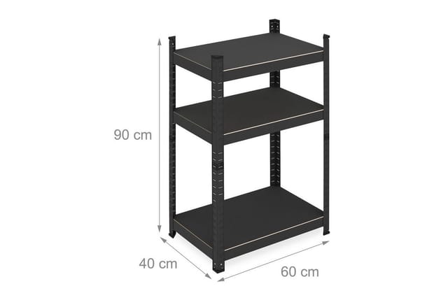 Schwerlastregal, HxBxT: 90x60x40 cm, 750 kg, 3 Ebenen, Stahl, Lagerregal Keller, Garage, zum Stecken, schwarz - Relaxdays