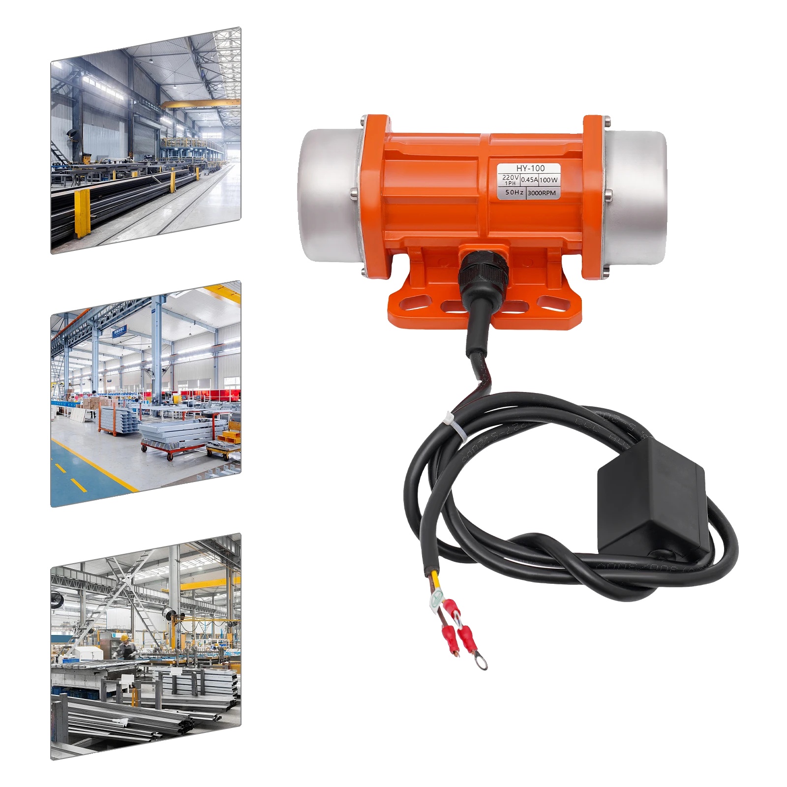 Vibrationsmotor, 100 W Leistung, 220 V Spannung, 3000 U/min Drehzahl, 0,45 A Stromstärke, Schutzart Ip65