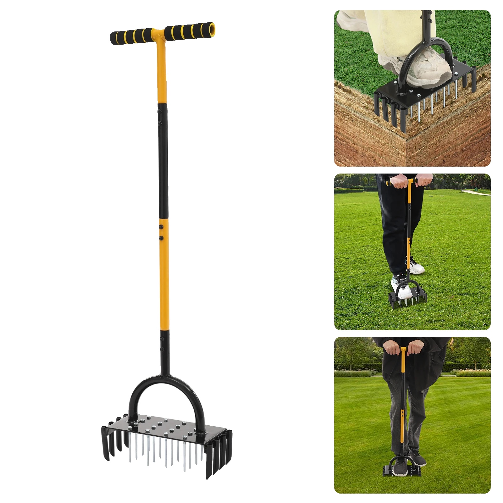Rasenlüfter, 16 Robuste Zinken, 8 Kernlöcher, Ergonomischer T-griff, 98 Cm Höhe, Modernes Design