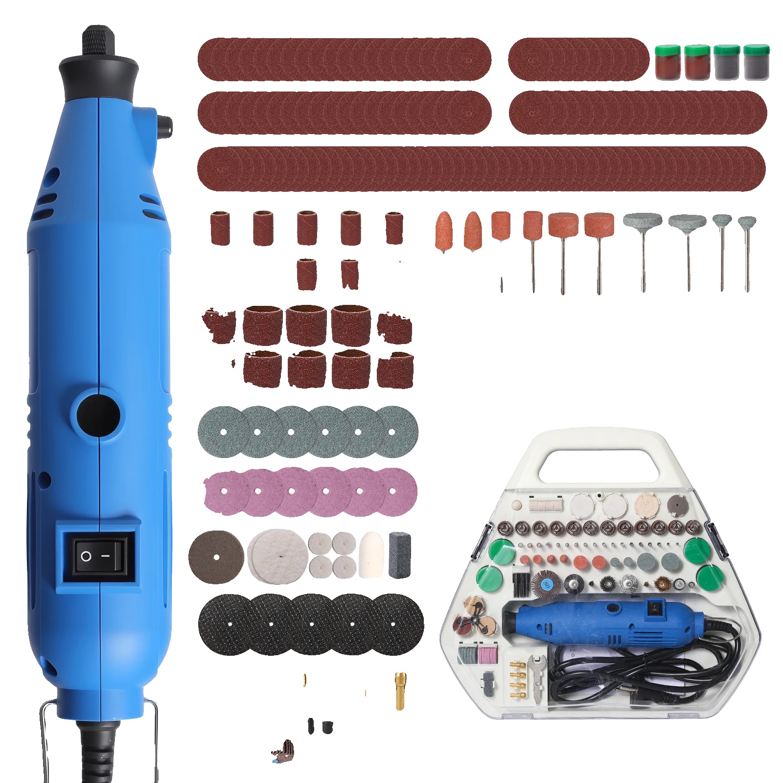 Elektrischer Winkelschleifer, 130 W Leistung, 6 Variable Geschwindigkeiten, 252-teiliges Set – 130 W