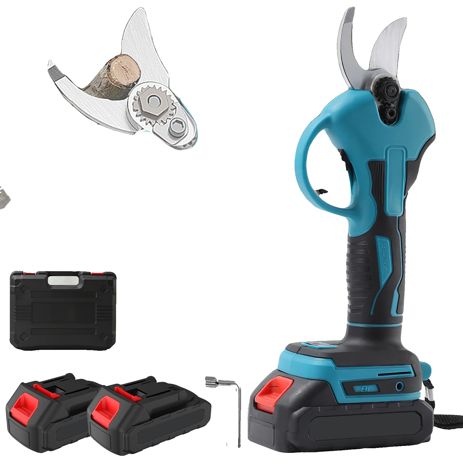 Elektrische Gartenschere, Bürstenloser Motor, Kabelloses Design, Mit 2 Akkus