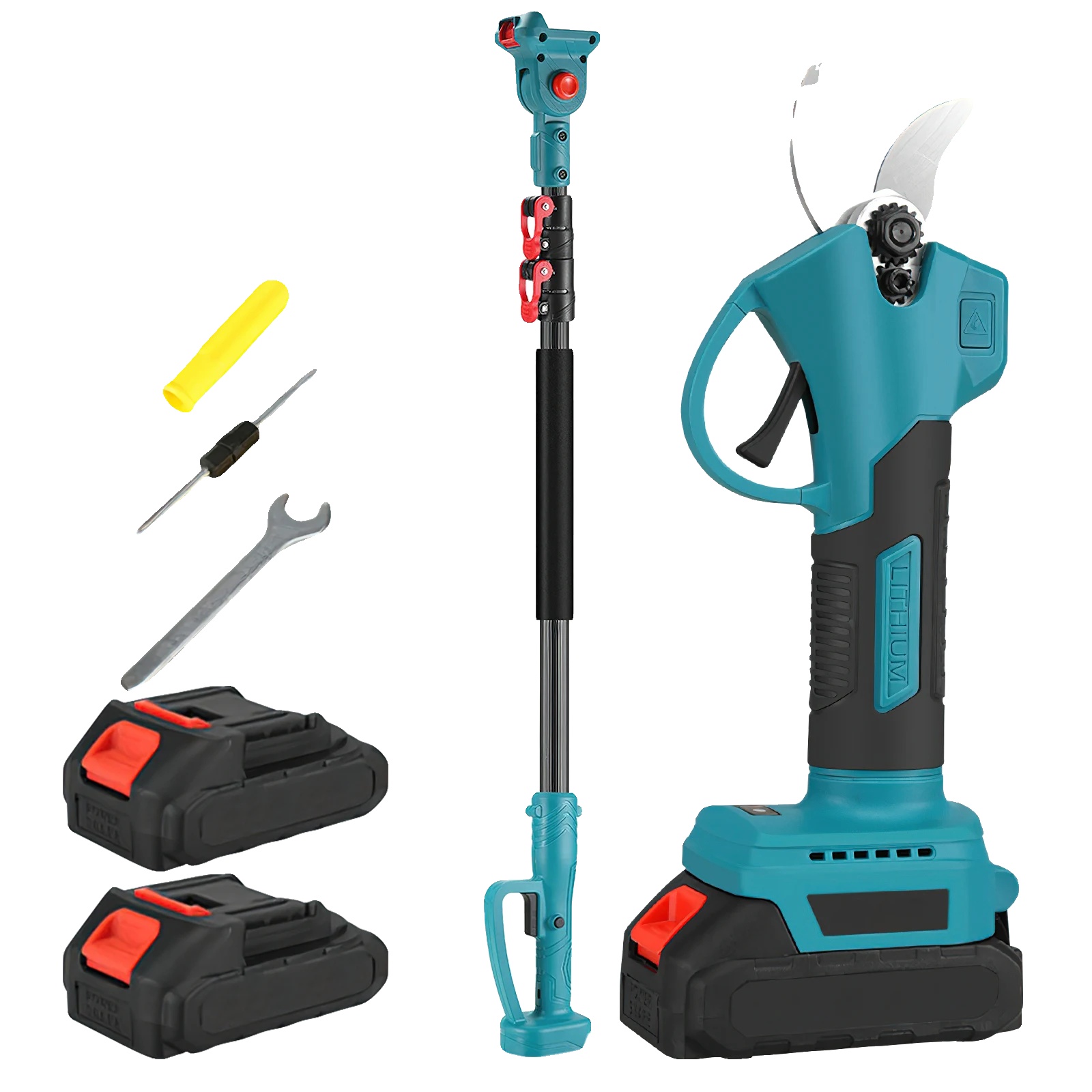 Elektrische Gartenschere, Teleskopstange, Effiziente Schneidleistung, 2 Akkus