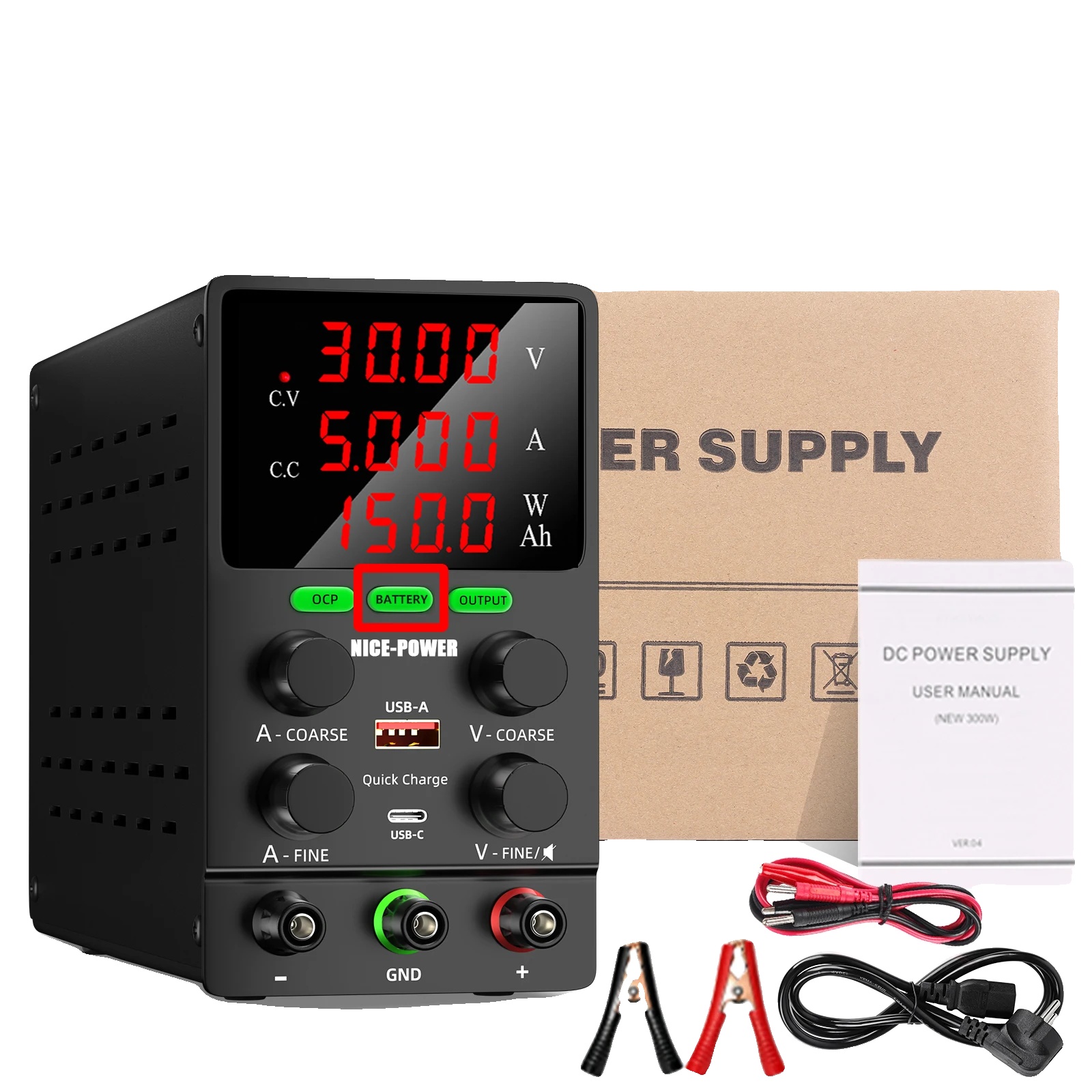 Ladegerät Für Akkus, Einstellbare Spannung, Sicherheitsfunktionen, 30 V, 5 A Ladestrom, 220 V Eu-stecker