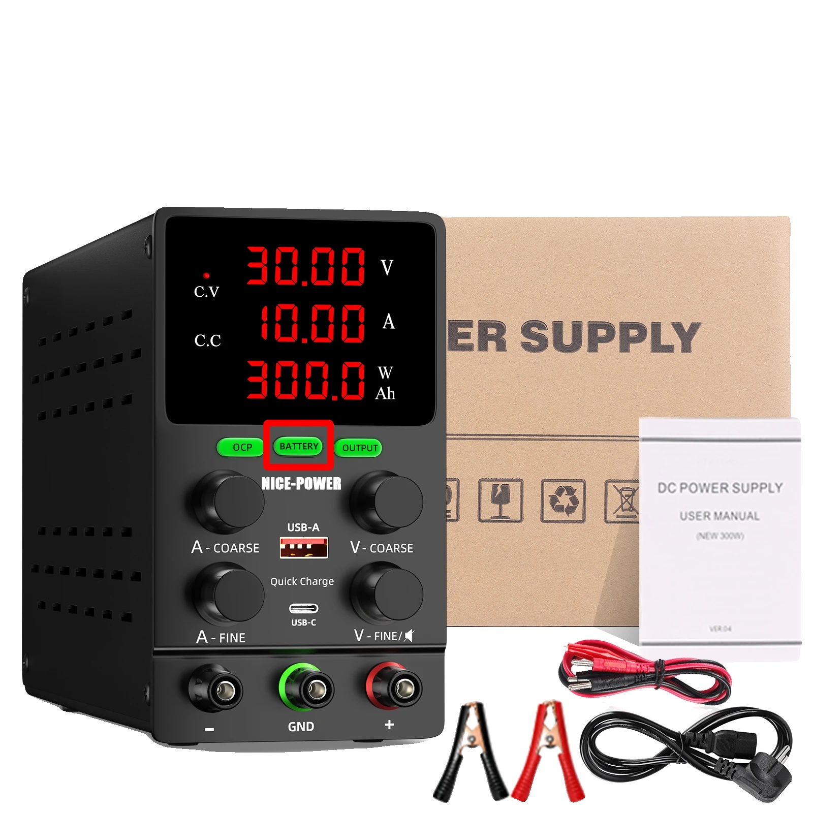 Ladegerät Für Akkus, Einstellbare Spannung, Sicherheitsfunktionen, 30 V 10 A Ladestrom, 220 V Eu-stecker