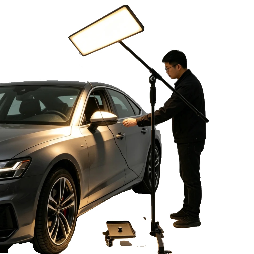 Inspektionsleuchte Für Kfz-reparaturen, Lichtpanelgröße 19,5 X 92 Cm, Höhenverstellbar 110–163,5 Cm, Ca. 10 W Leistung, Universalrollen, Led-lichtquelle