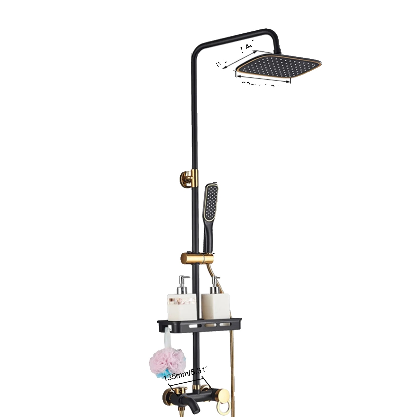 Duschset, Messing, Höhenverstellbar, Schwarz-gold