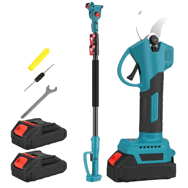Gartenschere, Verstellbarer Griff, Akkubetrieb, Schere + Stange