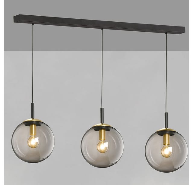 Pendellampe Hängelampe Wohnzimmerleuchte Deckenlampe Esszimmerleuchte, Metall schwarz Glas rauchfarben, 3 Flammig E27, h 140 cm