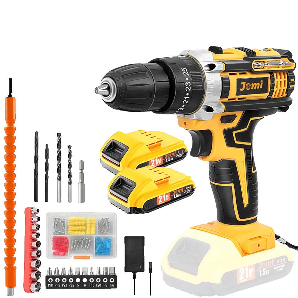 Schlagbohrmaschine, 3-in-1-funktion, Hohe Drehmomentleistung, 21 V, 2 Akkus, Karton