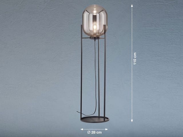 Fischer&honsel - Kleine Stehlampe regi Tripod mit Rauchglas Glaskugel - Höhe 110cm