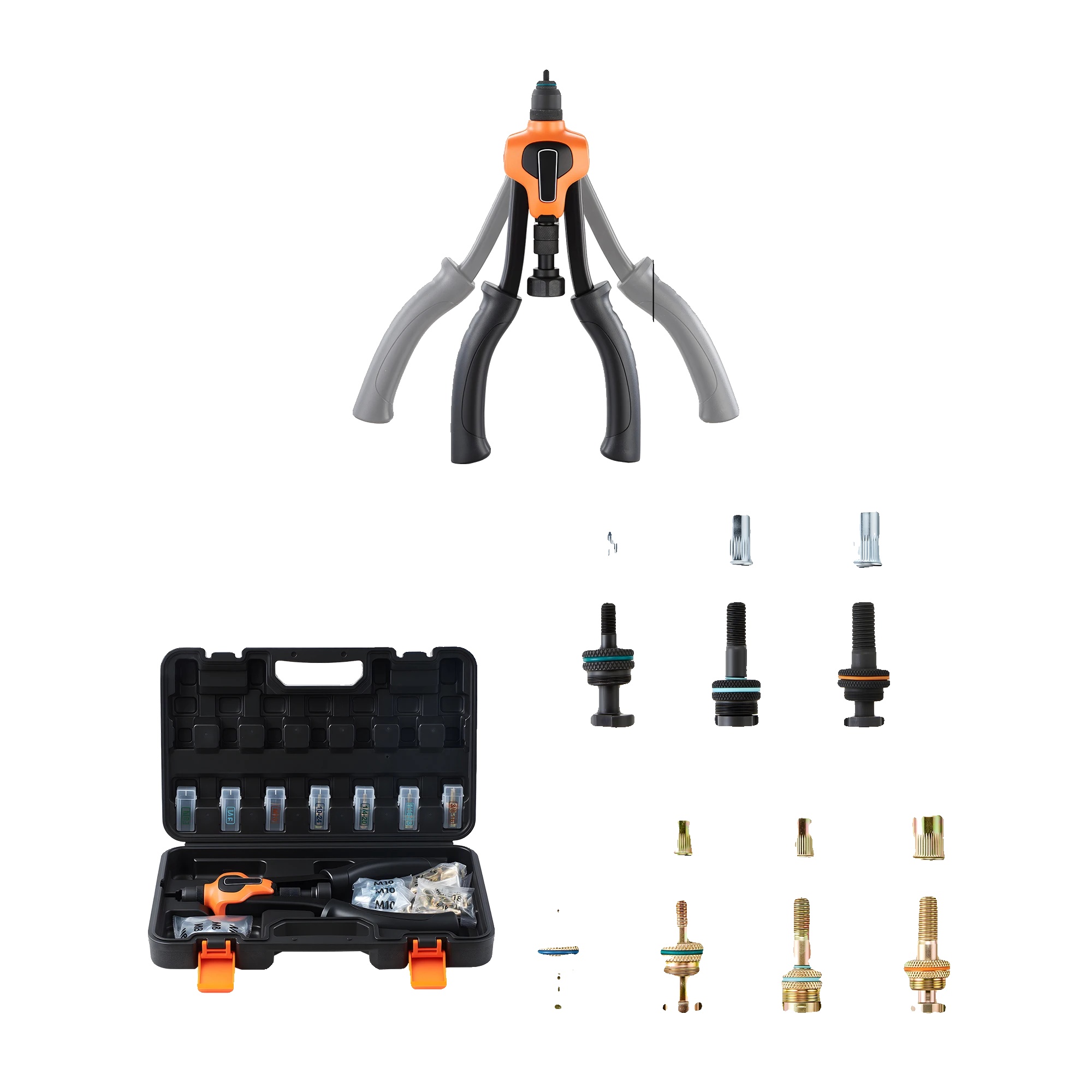 Nietmuttern-werkzeugset, Ergonomischer Griff, Austauschbare Dorne, 14 Zoll
