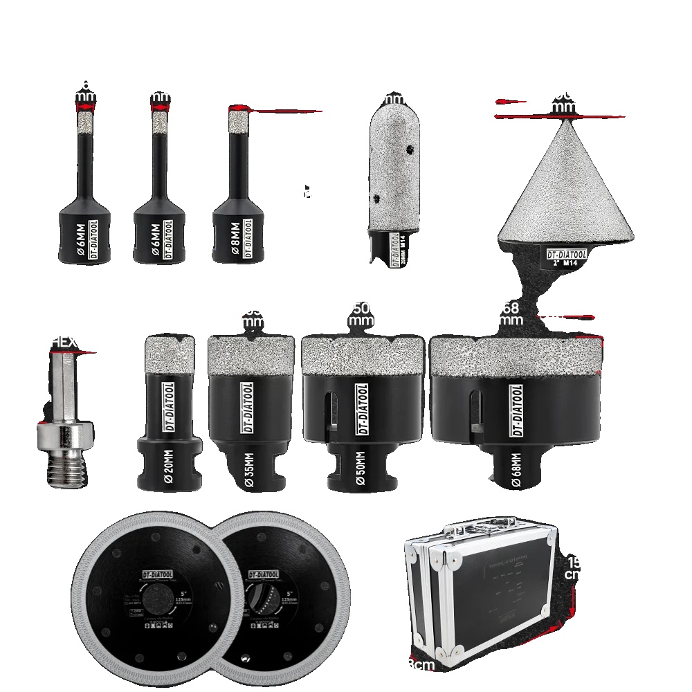 Betonbohrer, Langlebiges Diamantmaterial, Komplettset, 12-teilig, Transportkoffer, M14-gewinde