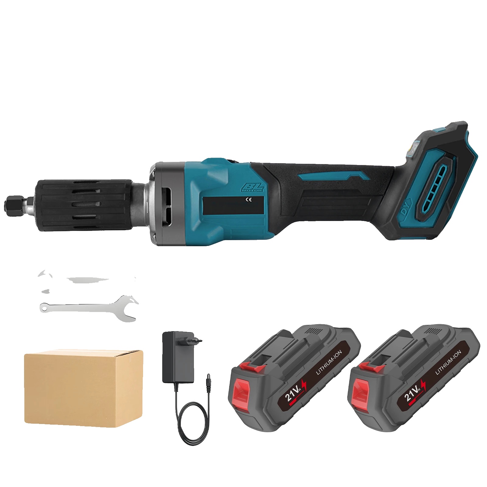 Elektrischer Winkelschleifer, Bürstenloser Motor, 4-gang-getriebe, 2 Akkus