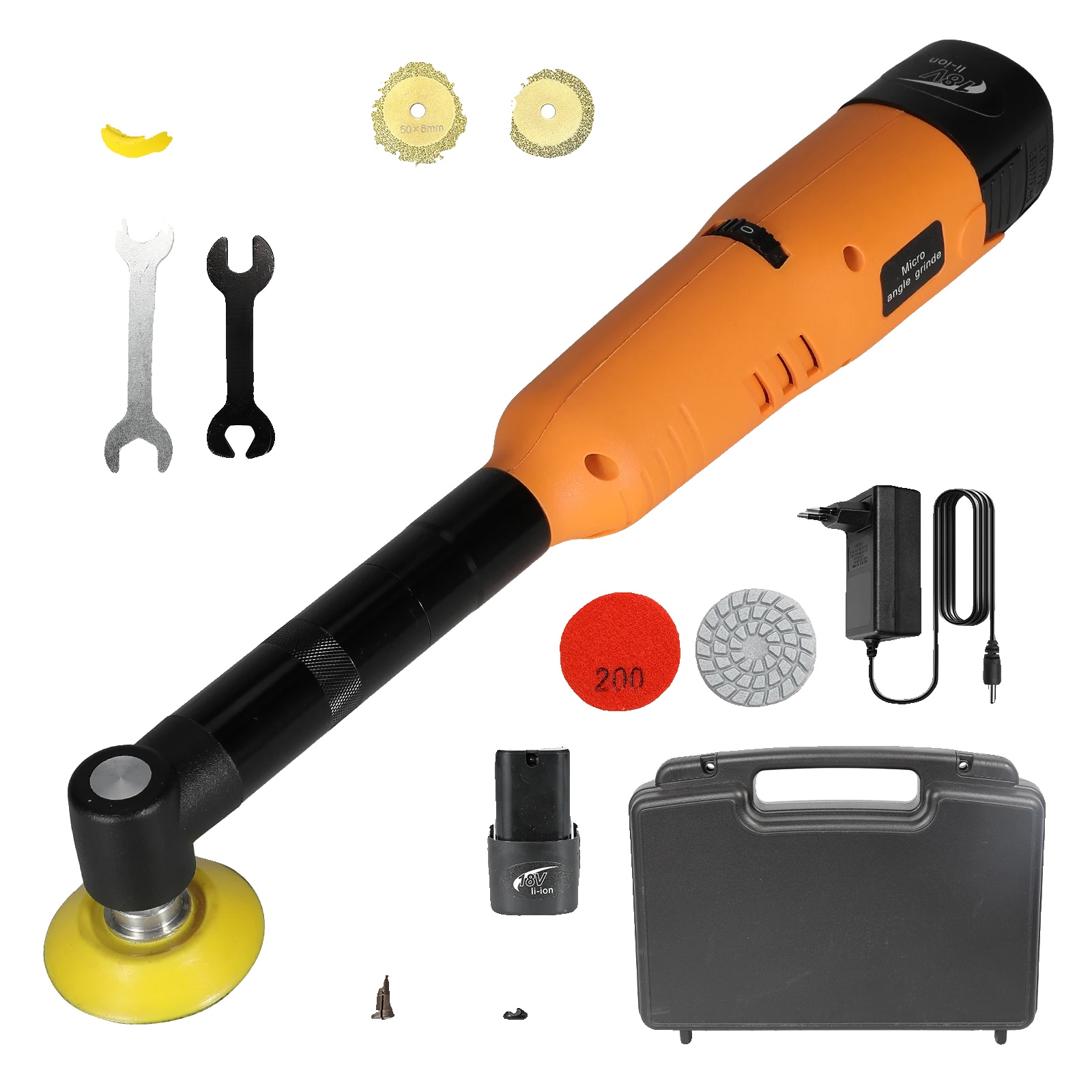 Akku-winkelschleifer, Variable Drehzahl, Multifunktional, Orangefarbenes Set