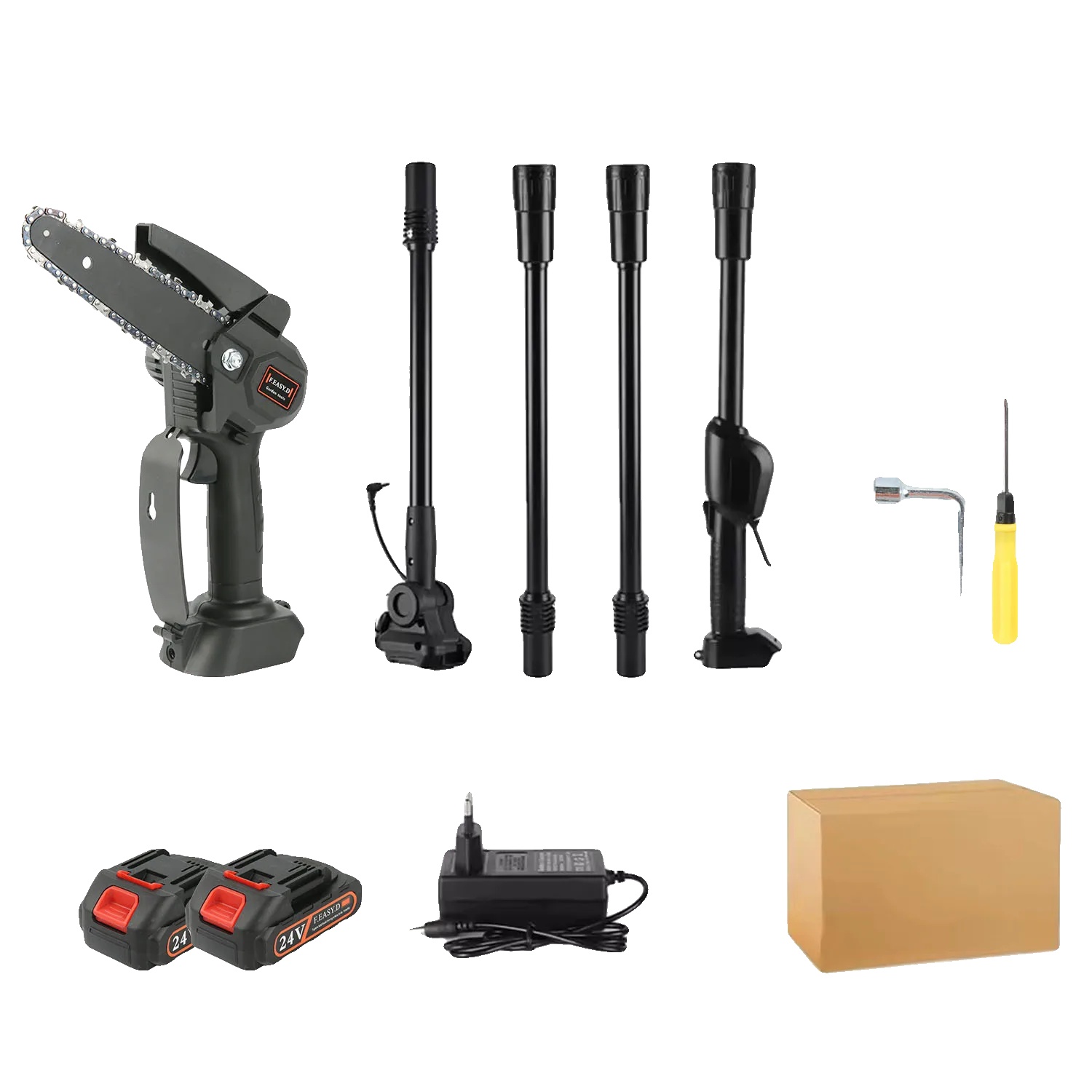 Kabellose Teleskop-gartenschere, 2-in-1-funktion, Leistungsstarker Motor, Mit 2 Akkus, Eu