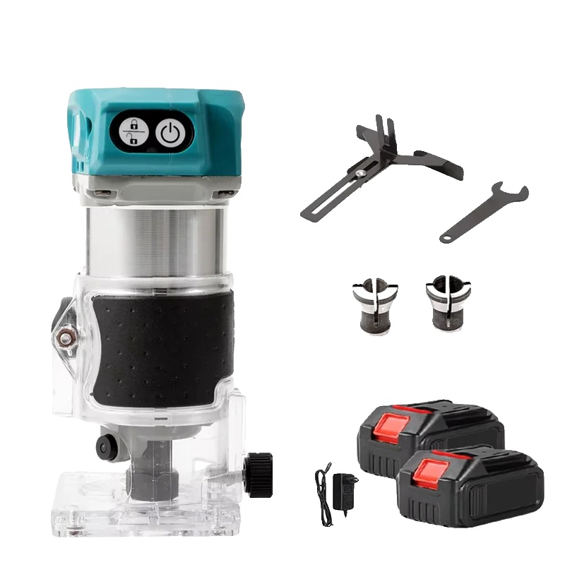 Oberfräse, Bürstenloser Motor, Variable Drehzahlregelung, 2 Akkus, 1 Eu-stecker