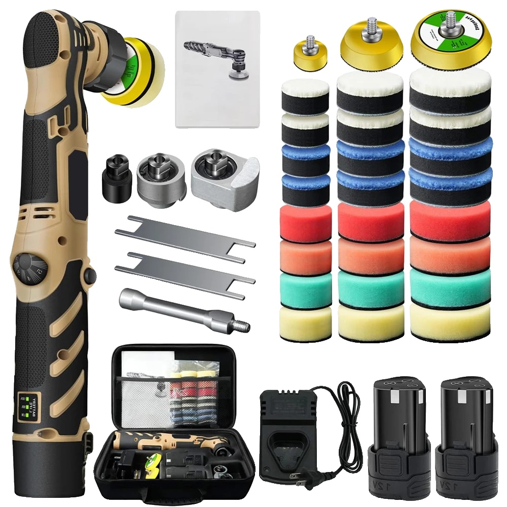 Poliermaschine, 6 Geschwindigkeitsstufen, Leichtes Design, Khaki – 2 Akkus, 1 Eu-stecker