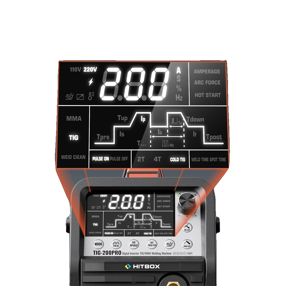 Wig-schweißgerät, 6-in-1-funktionalität, Led-display, Tig200pro, 220–240 V