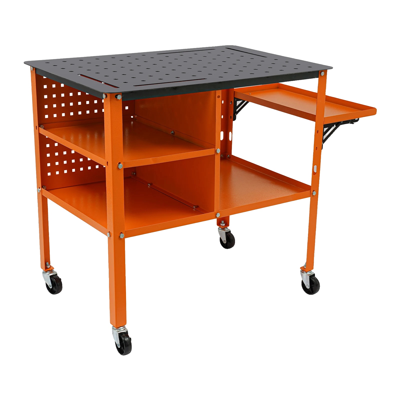 Schweißarbeitstisch, Stahl, 111 Cm X 60 Cm X 85 Cm, Tragkraft 500 Kg, Klappbare Tischplatte, 4 Rollen