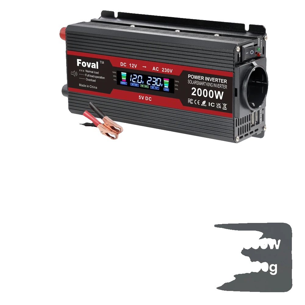 Wechselrichter, Modifizierte Sinuswelle, Zwei Usb-anschlüsse, 2000 W, 12 V, Schwarz