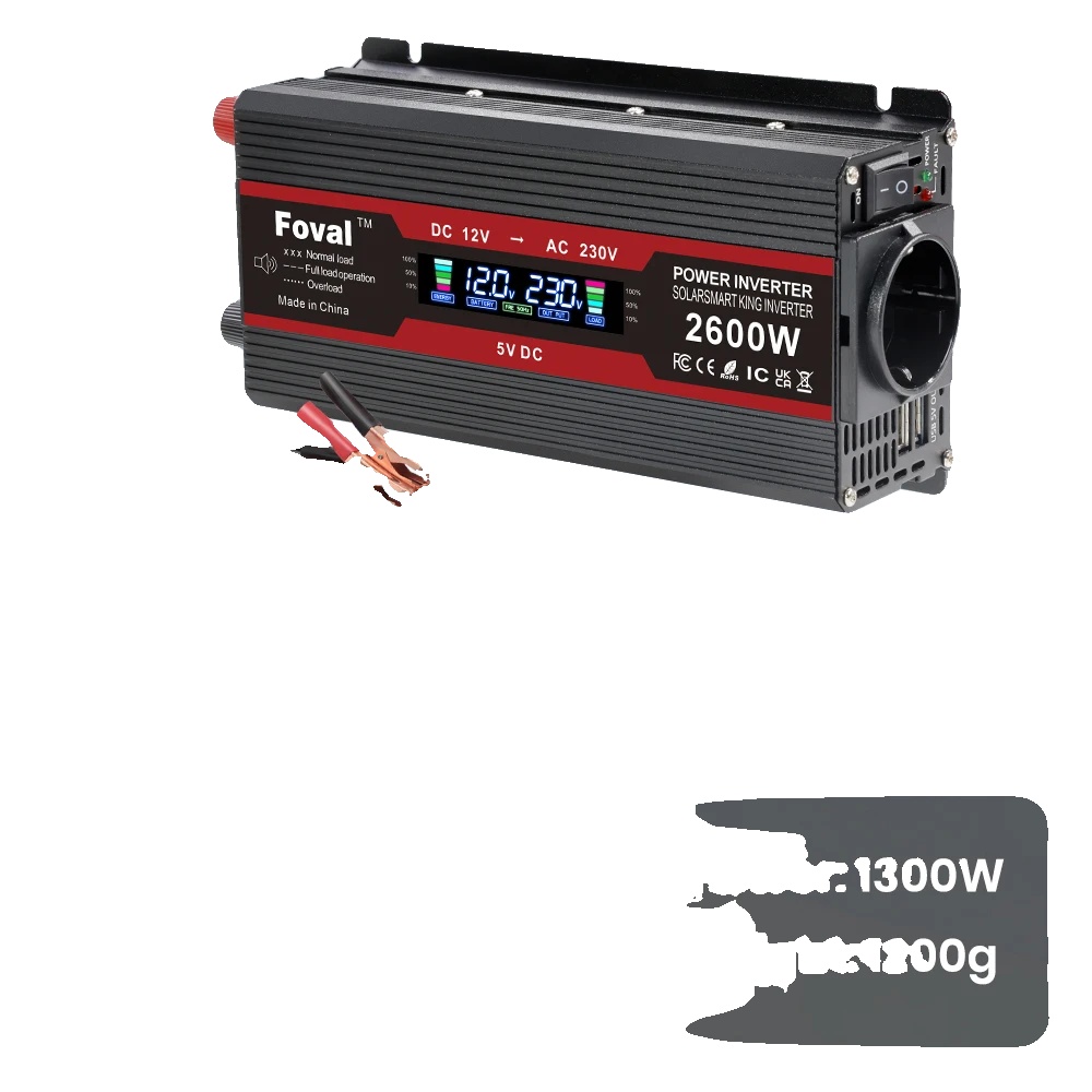 Wechselrichter, Modifizierte Sinuswelle, Zwei Usb-anschlüsse, 2600 W, 12 V, Schwarz