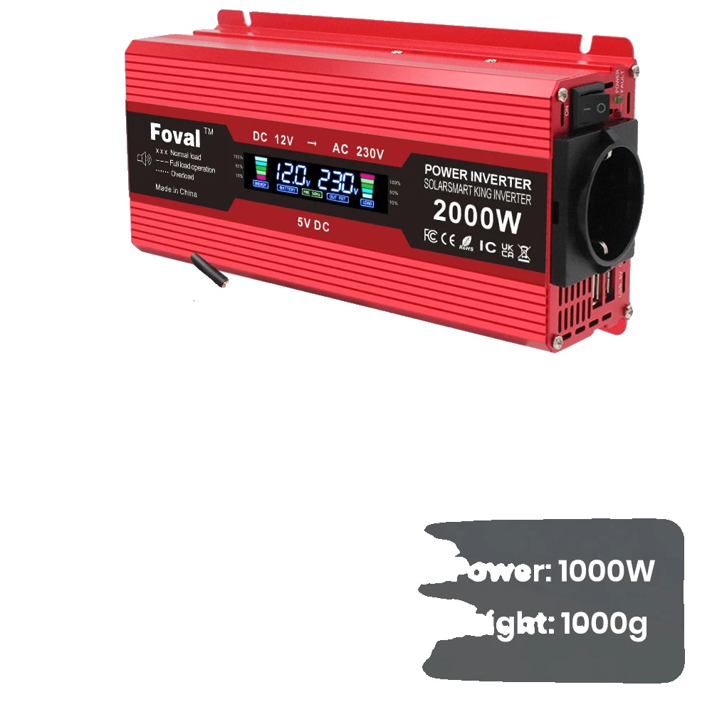 Wechselrichter, Modifizierte Sinuswelle, Zwei Usb-anschlüsse, 2000 W, 12 V, Rot