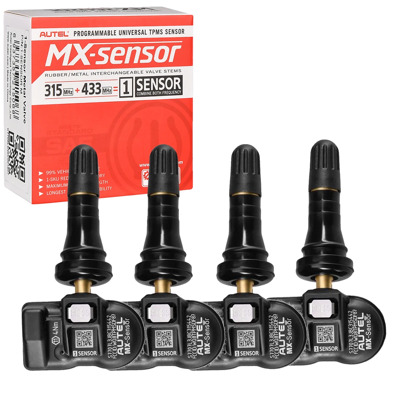 Tpms-sensor, Kompatibel Mit 315 Mhz Und 433 Mhz, Einfache Installation, 4er-pack Gummisensor