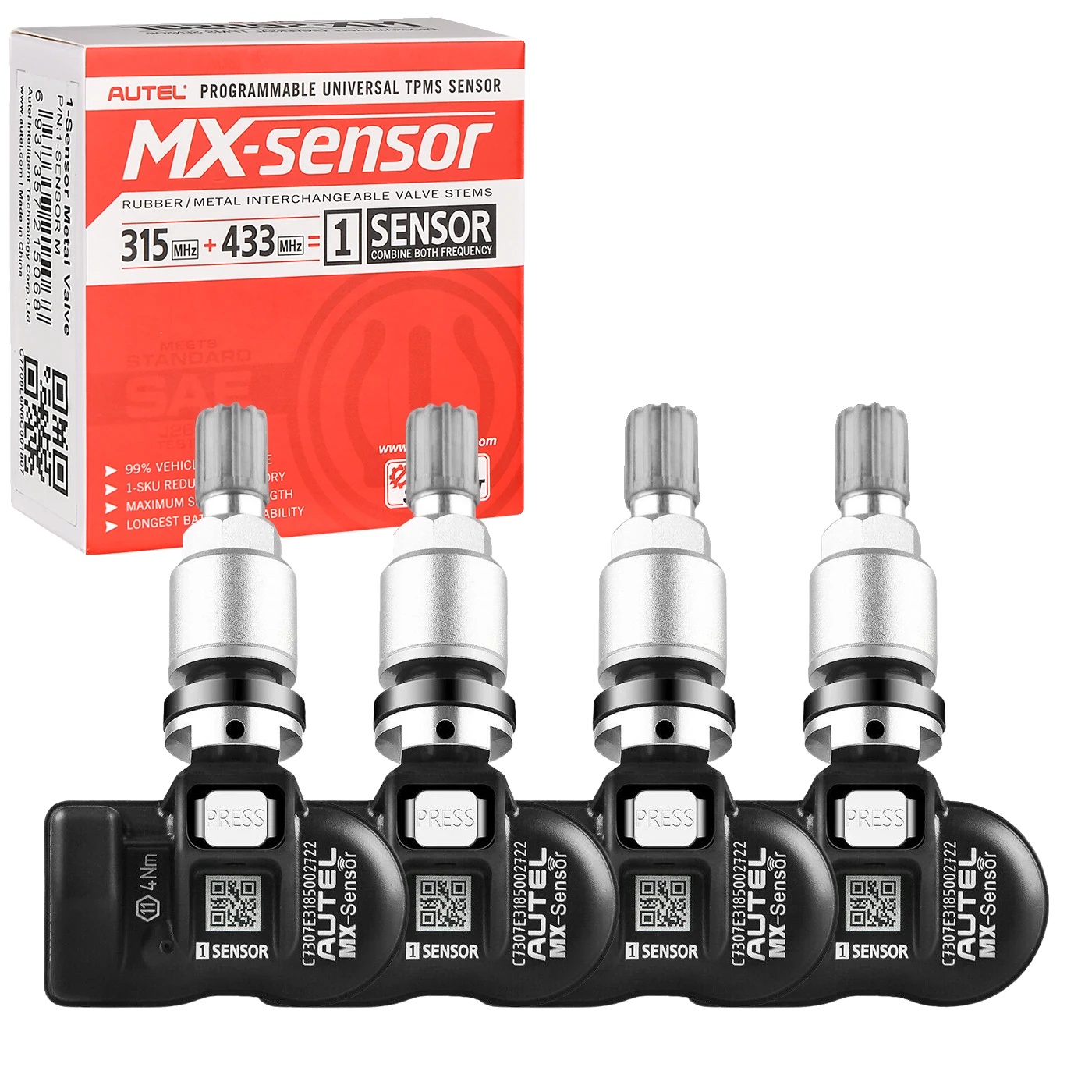 Tpms-sensor, Kompatibel Mit 315 Mhz Und 433 Mhz, Einfache Installation, 4er-packung Mit Metallsensoren
